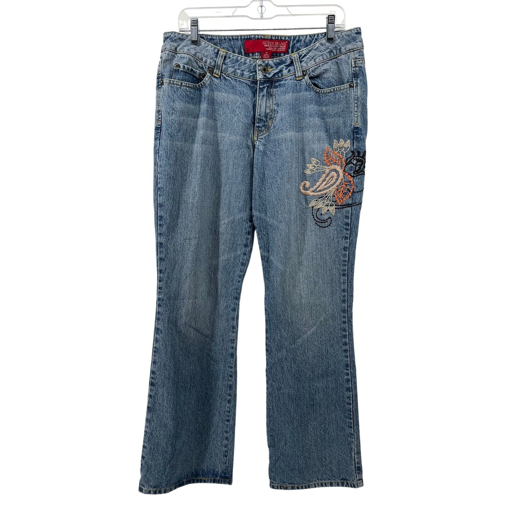 Guess Jeans Vintage Embroidered Floral Paisley Bootcut Denim‎ Blue Size 31